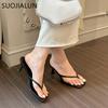 Mode SUOJIALUN 2025 Sommer Dünner Hoher Absatz Damen Slipper Mode Schmaler Riemen Slipper Damen Flip Flop Outdoor Kleid Sandale Pantoletten Schuh