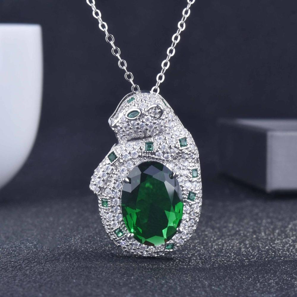 Women Jewelry Set Royal Blue Sapphire Emerald Panther Luxury Full Diamond Panther Head Necklace Open Ring