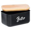 Black Steel Bamboo Butter Dish Kitchen Container for Butter