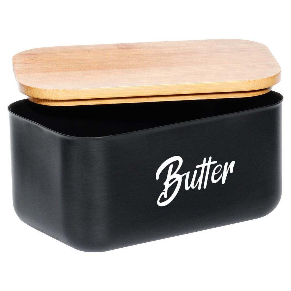 Black Steel Bamboo Butter Dish Kitchen Container for Butter