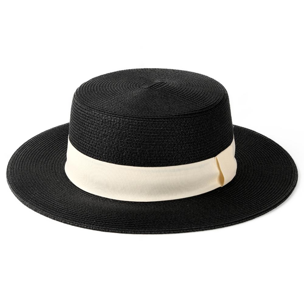 Unisex Flat Top Boater Sun Hat - Foldable Straw Hat for Men & Women Summer Travel & Beach with Wide Brim UV Protection