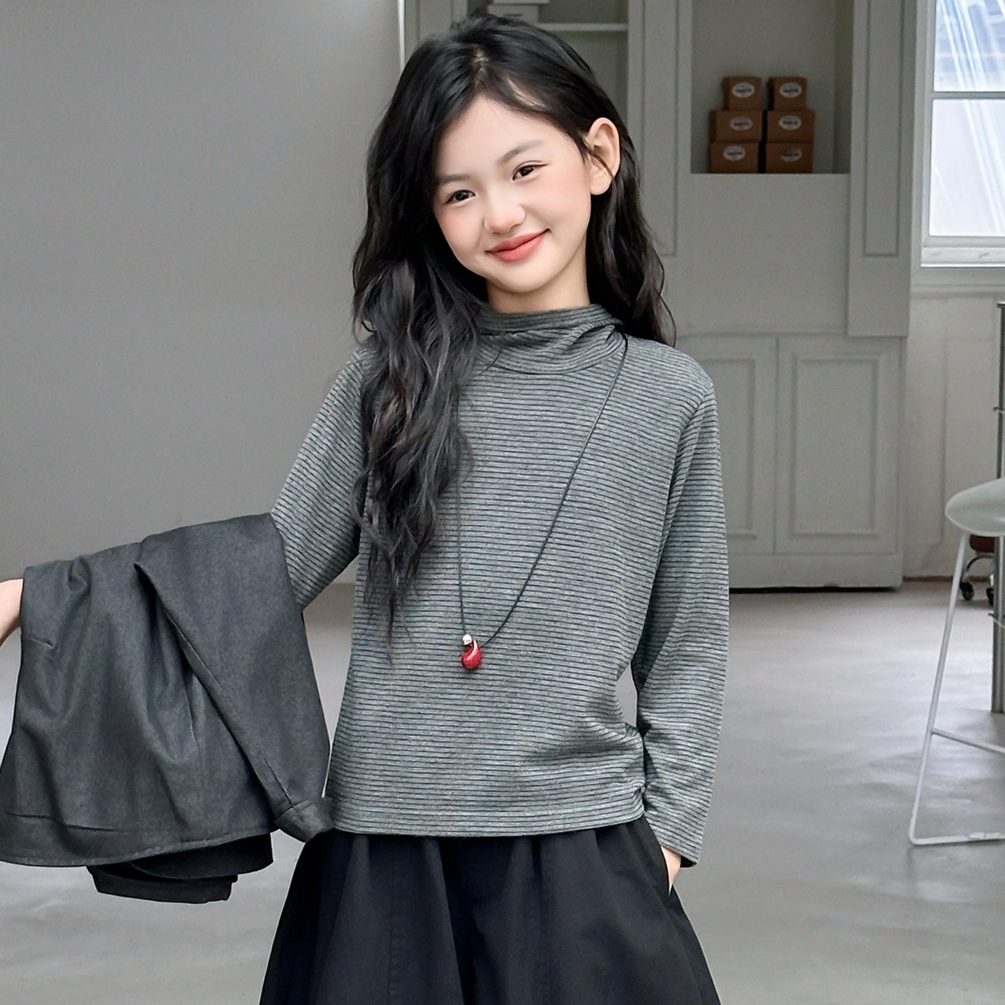 

Girls Hooded Shirt & Outwear Set - Three-Piece Korean Style for Autumn and Spring 130 cm