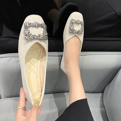 Chaussures plates à bout carré pour femmes, chaussures de marche décontractées à enfiler, peu profondes, à boucle carrée, pour l'extérieur, nouvelle collection printemps