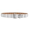 Lamerry White Double-Prong Studded Belt, Star Rivets, PU Leather, Approx. 110 × 3.3 cm, Unisex