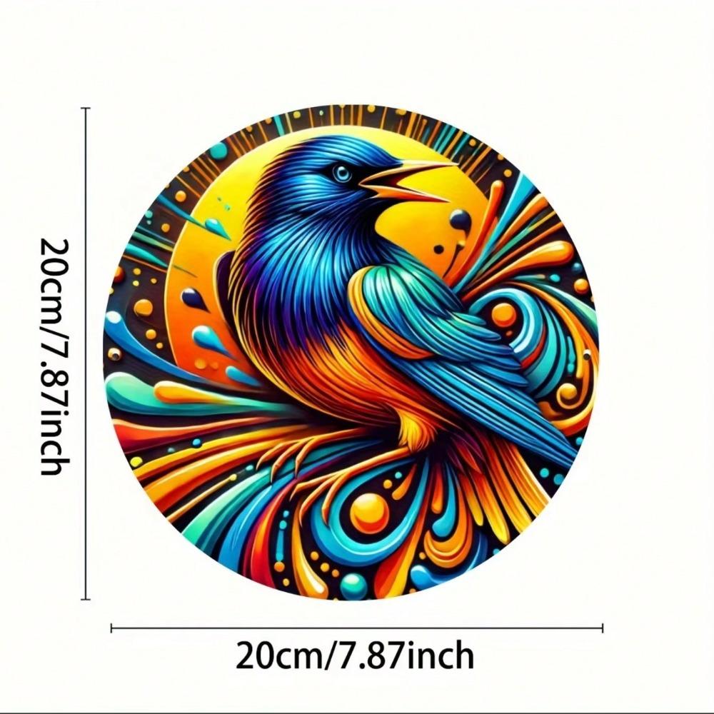 Vintage Style Metal Tin Sign Colorful Crow Art Weatherproof Wall Decor Home Office Gift