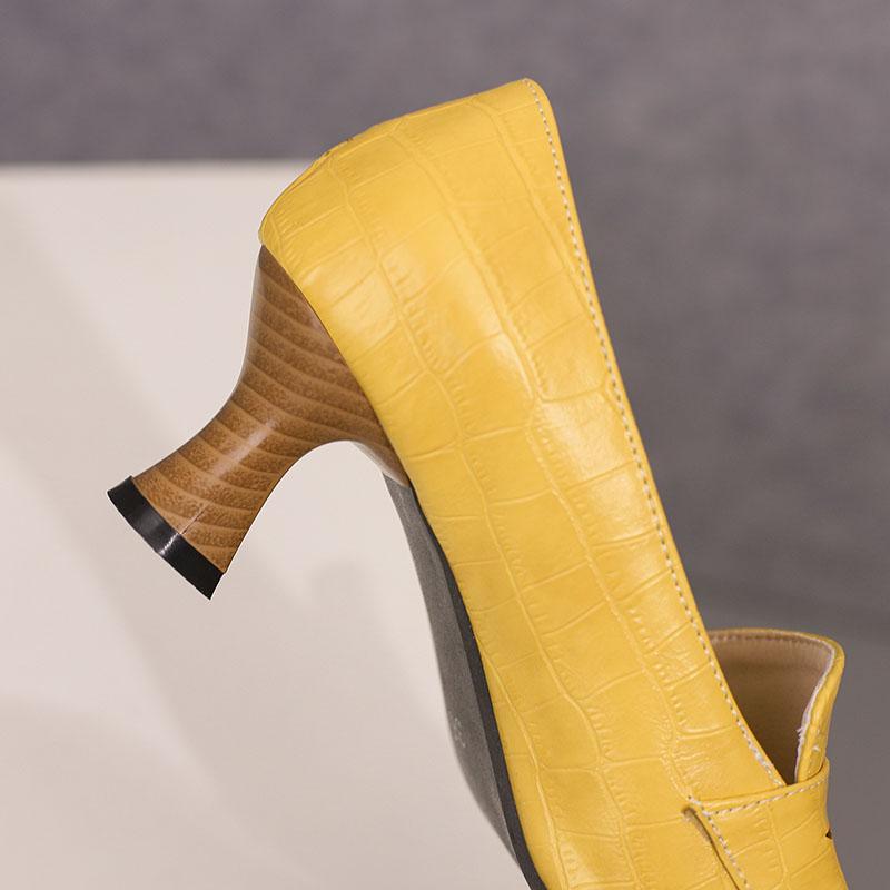 Women's High Heel Single Shoes Spring and Summer New Thick with Solid Color Large Size Matching Low Top Shoes