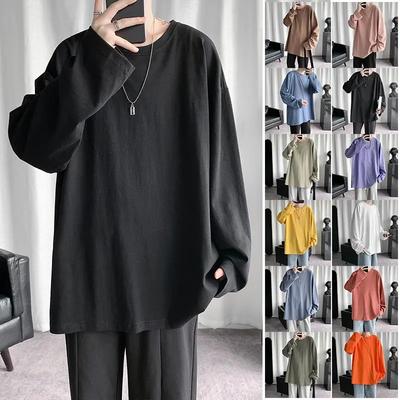 T-shirt Lunga Lenta con Maniche Uomo Primavera Autunno Colore Unico Taglia Grande Casual