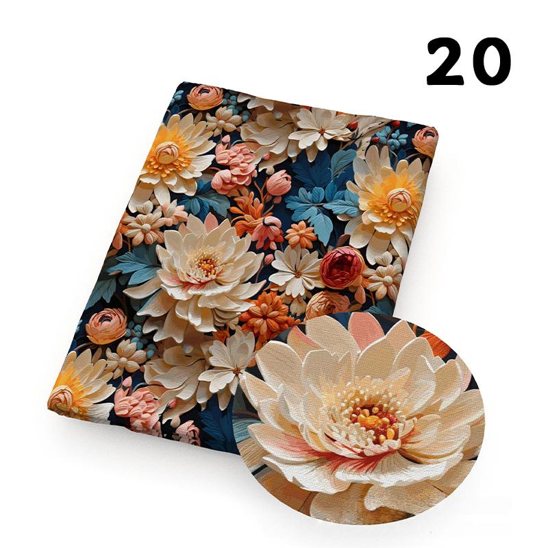 

30x140cm 3D Flower Print Artificial Leather Sheets PVC Synthetic Leather Fabric For DIY Handmade Bow Bags Shoes CraftsMaterial