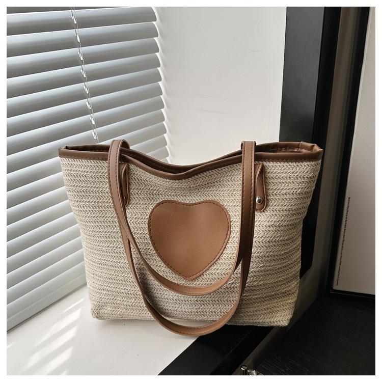 Bag women's bag 2025 new Korean version, simple small bag, love straw woven bucket bag, tote bag