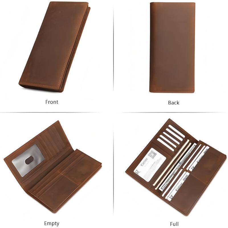 Crazy Horse Leather Men's Long Wallet, Two Fold Genuine Leather, Pure Top Layer Cowhide Wallet, Retro Wallet