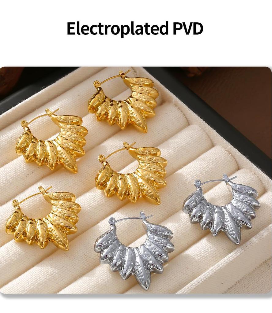 Leaf-Shaped 18K Gold Plated Titanium Steel Earrings