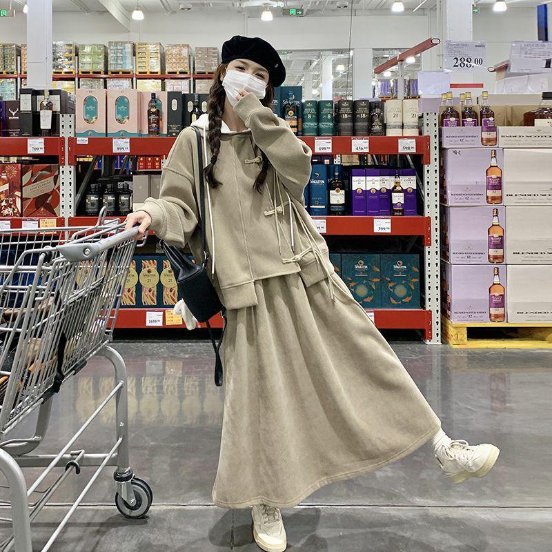 

Женский велюровый худи с капюшоном и юбка в национальном стиле для осени/зимы 6XL 191-210 kg