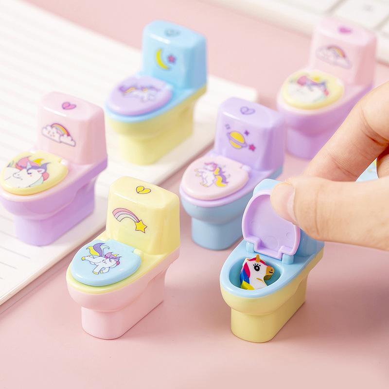 Toilet-Shaped Animal Cartoon Pencil Sharpener with Eraser – Creative Student Stationery Gift