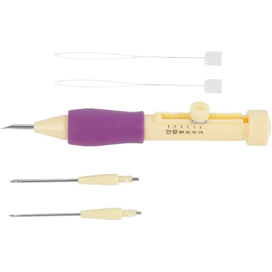 Embroidery Punch, Adjustable Needle Length Embroidery Needle Punch with 3 Sizes Needle Pen Kit Tool for DIY Craft(Yellow +) yellow + purple