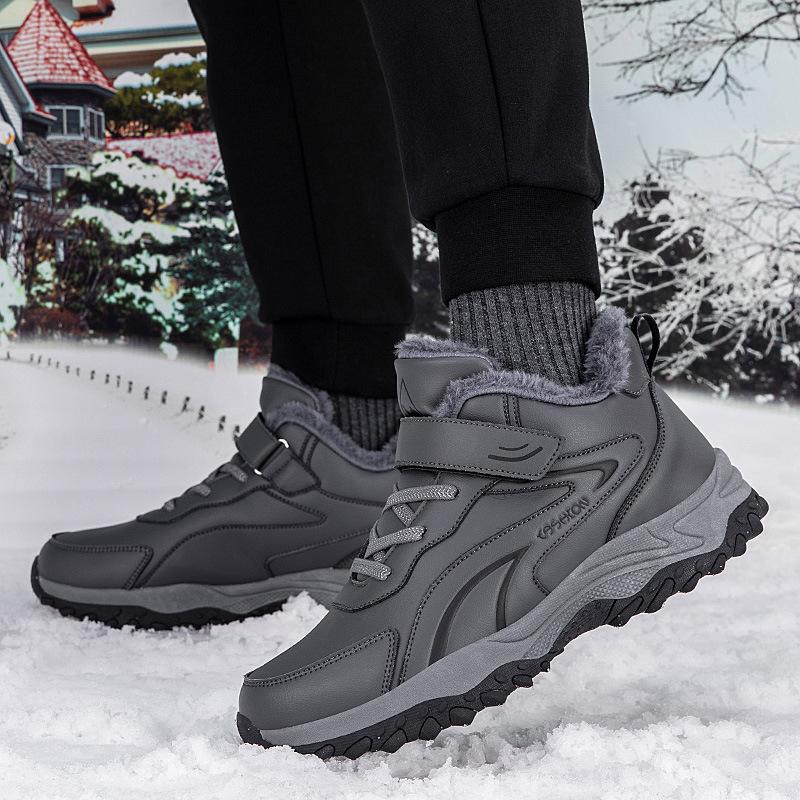 Men's and women's large size winter warm fur one snow boots padded lining ankle boots non-slip hiking sports cotton boots