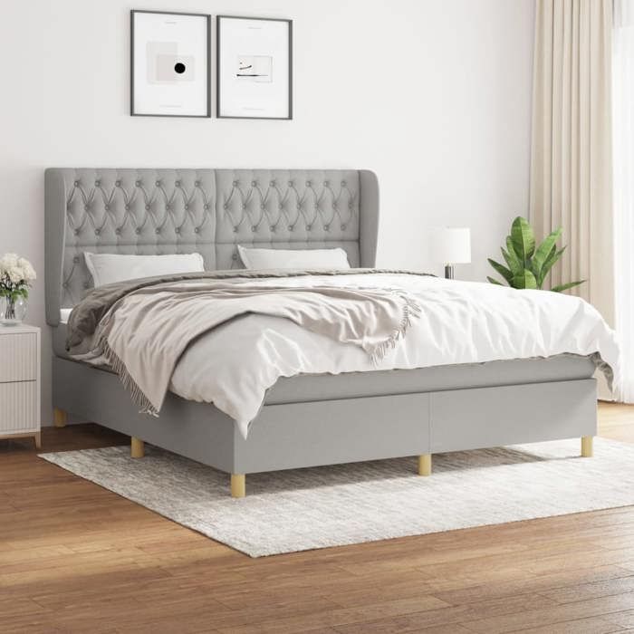Maison Exclusive - Sommier à lattes de lit avec matelas Gris clair 180x200cm Tissu