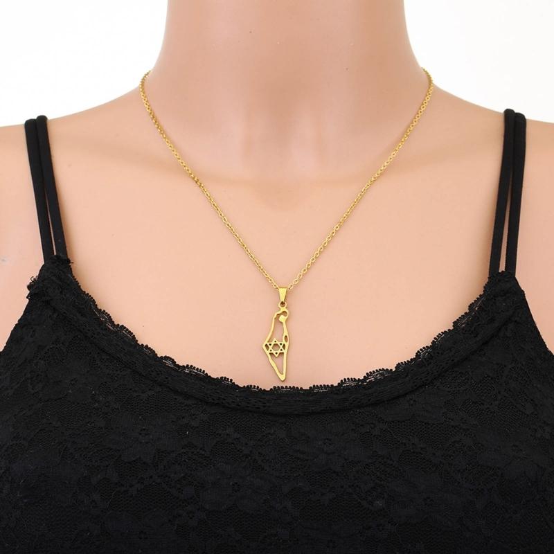 ISR and PS Map Necklace for Men Women Stainless Steel Gold Silver Color Pendant Necklaces Neckchain Jewelry