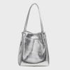 2025 Spring/Summer Women's Silver Leather Lunch Handbag – Small Square & Vegetable Basket Design