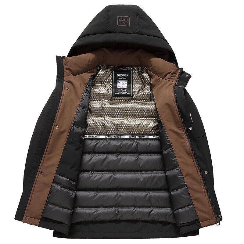 Męska Zimowa Kurtka Puchowa z Kapturem - Ciepła Odzież Wierzchnia w Kolorze Czarnym, Imbirowym, Żółtym