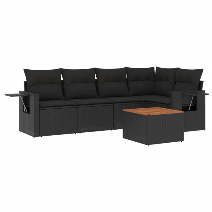 VidaXL Salon de Jardin avec Coussins 6 pcs, Canapés de Terrasse, Ensemble de Meubles de Patio, Mobilier d'Extérieur, Noir 3224550