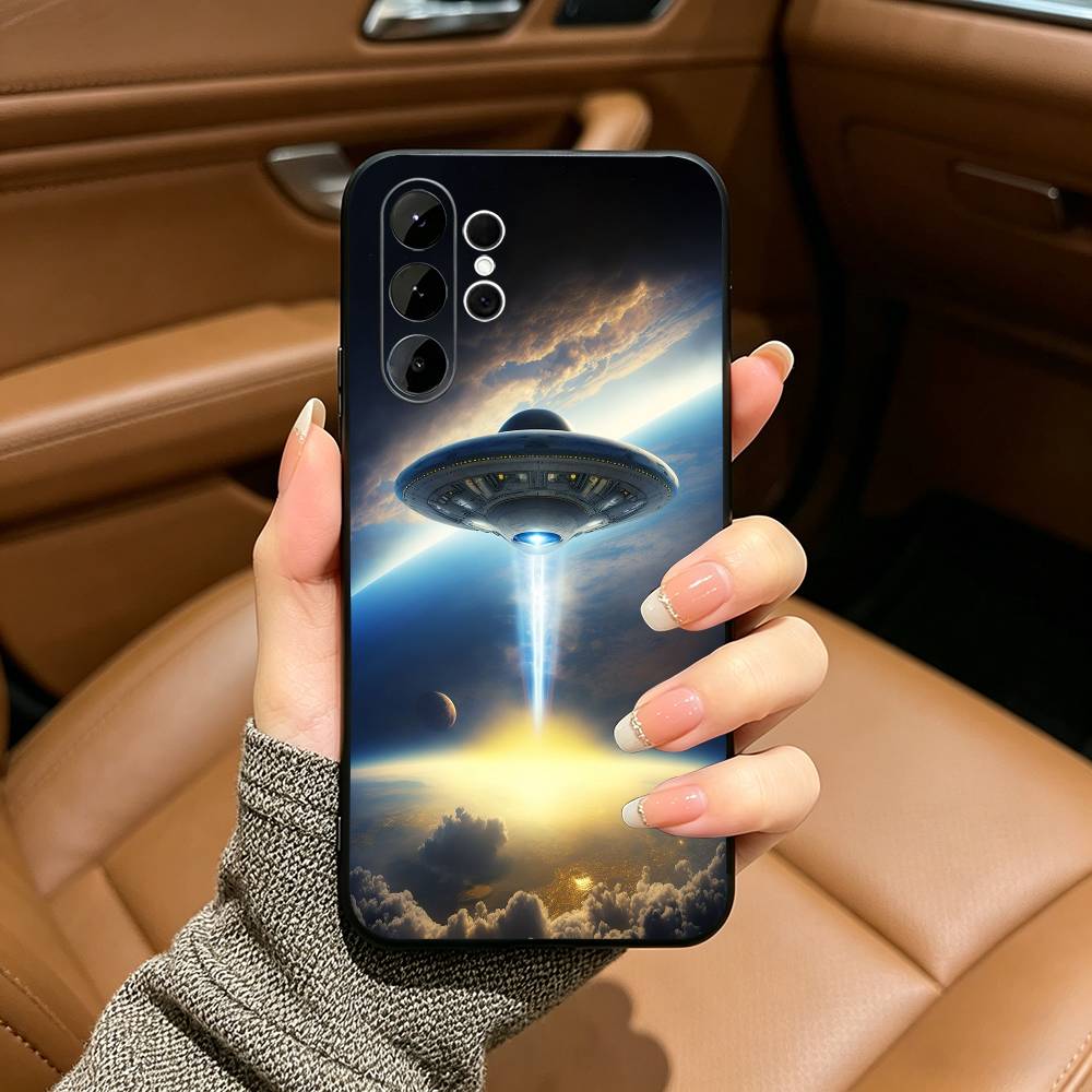 Singular Space UFO A-Alien-ES Phone Case For Samsung S25,S24,S21,S22,,Plus S23,S30,Ultra,S20,Fe,Lite,Black Soft Silicone