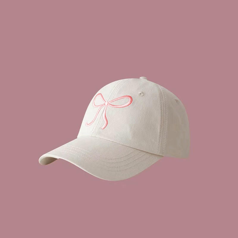 Sweet Bowknot Embroidery Baseball Hat For Women Solid Color Korean Girl Peaked Cap Outdoor Soft Cotton Snapback Sun Visors Hat