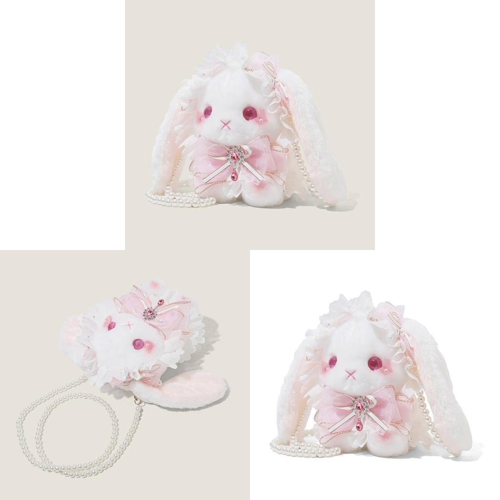 Lolita Plush Rabbit Bag With Artificial Pearls And Bow Decor For Casual Travel And Gift For Girls