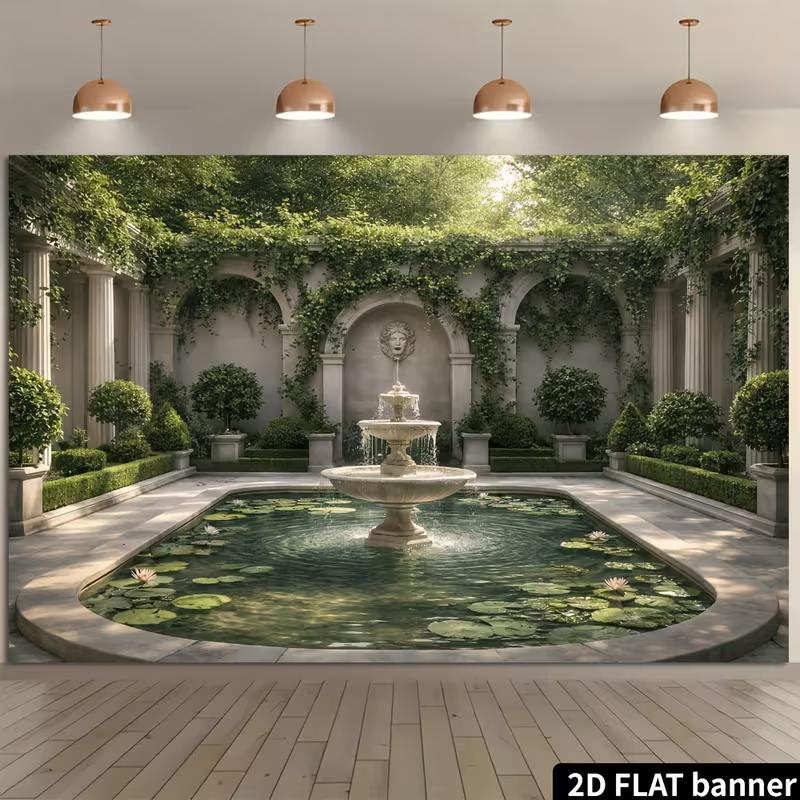 2D European Sculpture Waterside Portrait Photo Backdrop