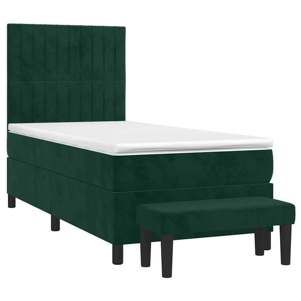 Box Spring Bed with Mattress Dark Green 100 x 200 cm Velvet