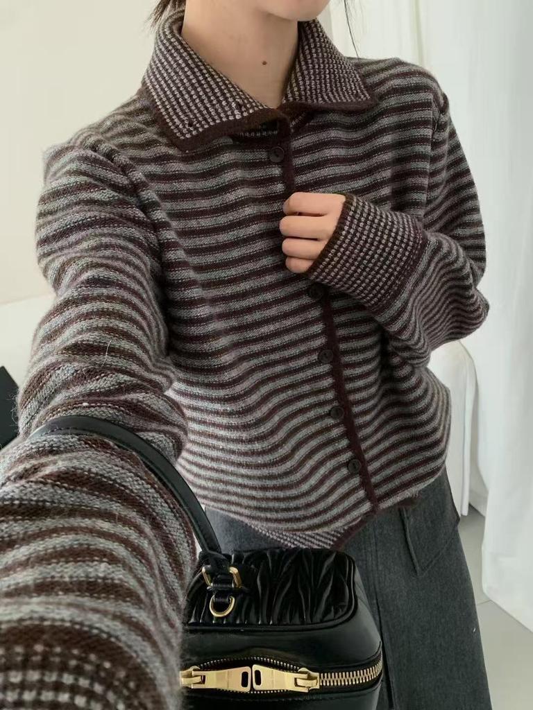 Women's 25th Anniversary Striped Loose Casual Korean Honey Bear Sweater