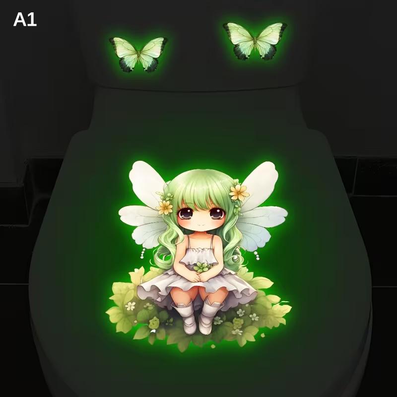 Glow-in-the-Dark Flower Fairy Mandala Toilet Sticker Bathroom Decoration Toilet Lid Decorative Decal Self-Adhesive Removable