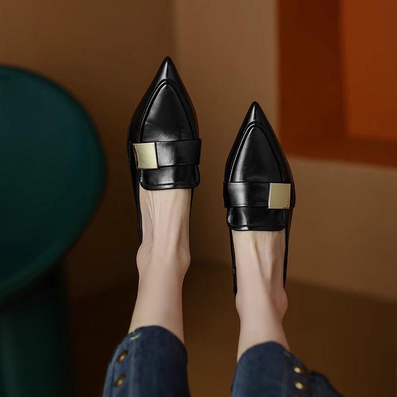 

Niche design sense spring and autumn new pointed professional women s shoes simple flat-bottomed fashion single shoes leather 34