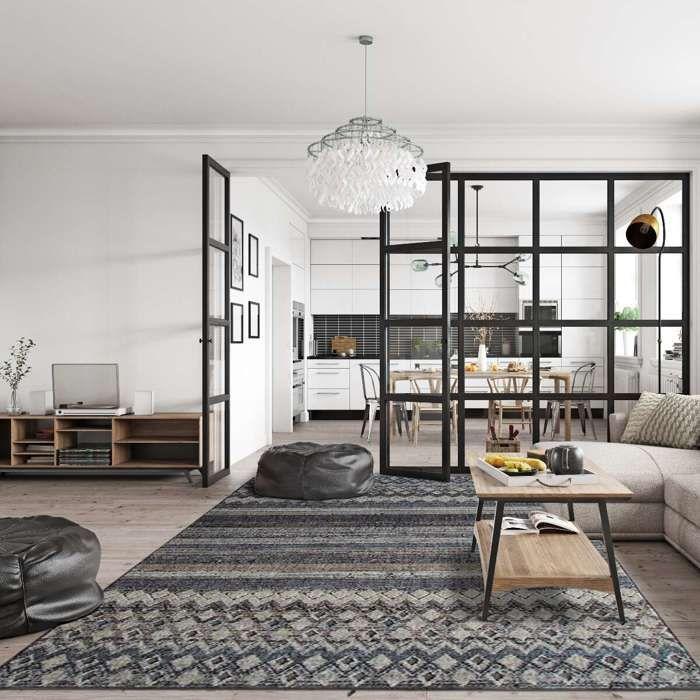 Extra-soft Living Room Rug Horizon Pattern Grey Black Beige 160x230