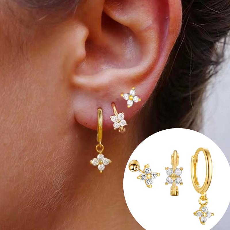 New Design Stainless Steel Cubic Zirconia Chain Hoop Earring For Women Star Moon Pendant Cartilage Earring Piercing Jewelry