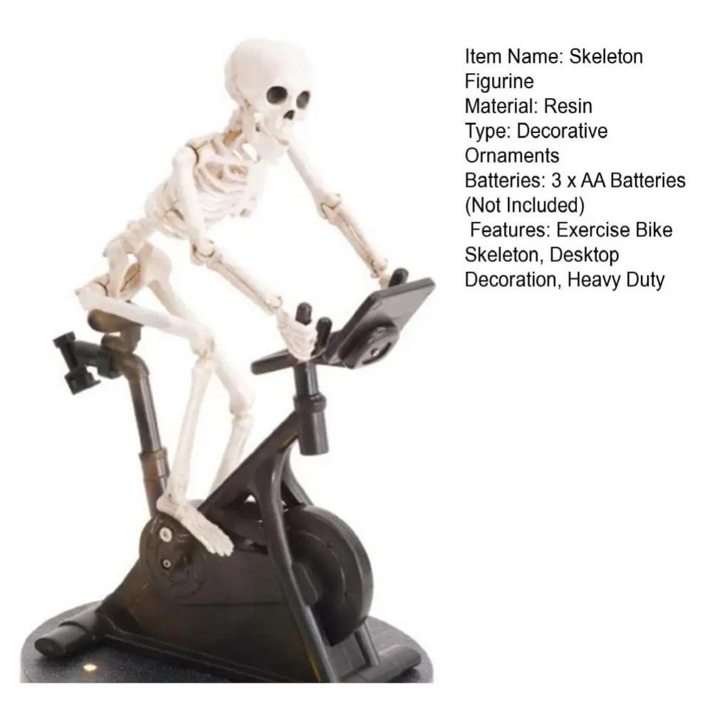 Exercise Bike Animatronic Skeleton Figurine Halloween Resin Cycling Fitness Bike Skull Statue Sculpture Home Office Desktop Deco