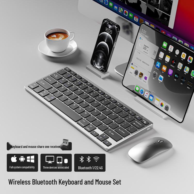 Thin Dual-Mode Wireless Bluetooth Keyboard & Mouse Set for MacBook, Laptop, Phone, iMac