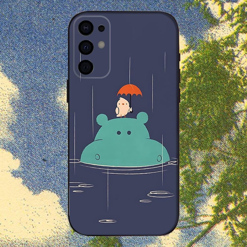 Cartoon Animal Hippopotamus  Phone Case For Samsung S25,S24,S21,S22,S23,S30,Ultra,S20,Plus,Fe,Lite,Note,10,9,5G Black Cover