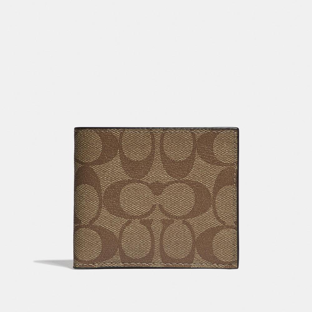 

Coach Id Billfold Wallet In Signature Canvas gunmetal tan