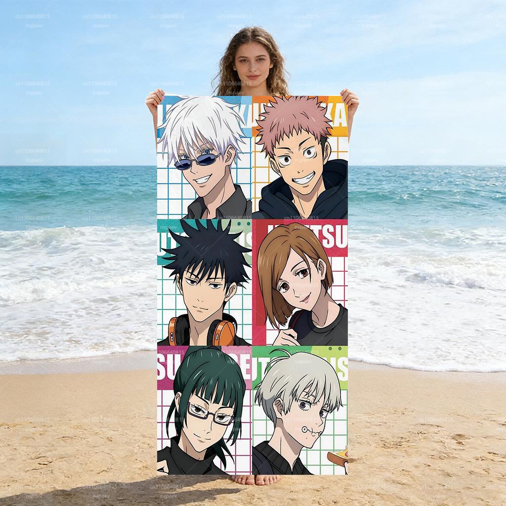 

J-Jujutsu K-Kaisen Characters Beach Towel, Quick Dry Anime Bath Towel, Soft Absorbent Towel for Swimming Camping W40*H60(CM)