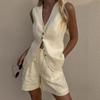 Set Estivo da Donna in Cotone e Lino 2 Pezzi Casual da Pendolare Gilet Gilet + Pantaloncini