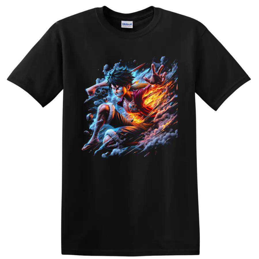Monkey D Luffy Gear 5 Anime T Shirt w/ Fiery Action Storm Energy Graphic Tee