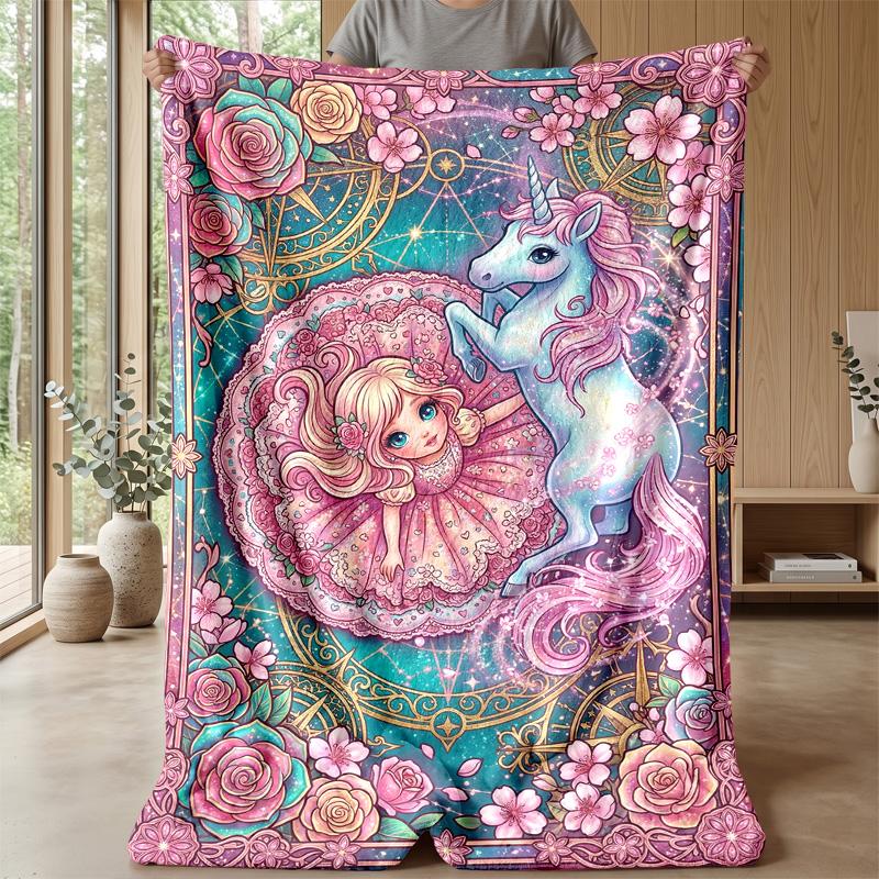 Fantasy Unicorn Stickers Theme Blanket Lightweight Warm Flannel Blanket Decorative Throw Blanket for Home Decoration