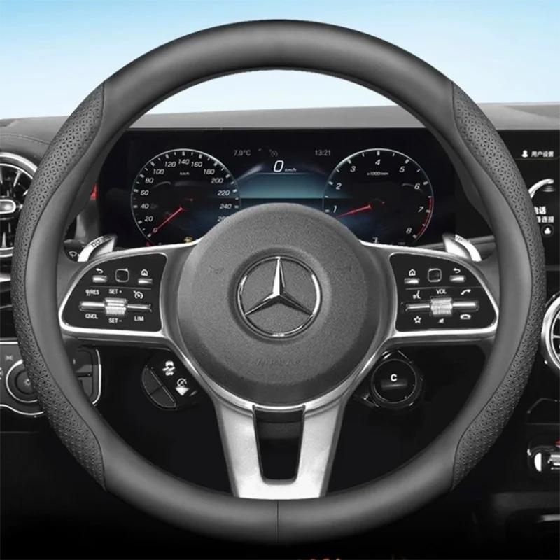 CQM1 Leather Car Steering Wheel Cover for Mercedes Benz E53 E63 S580e S680 CLA250 CLA35 CLA45 CLE53 GT53 GT63 GT55 A35 Accessories