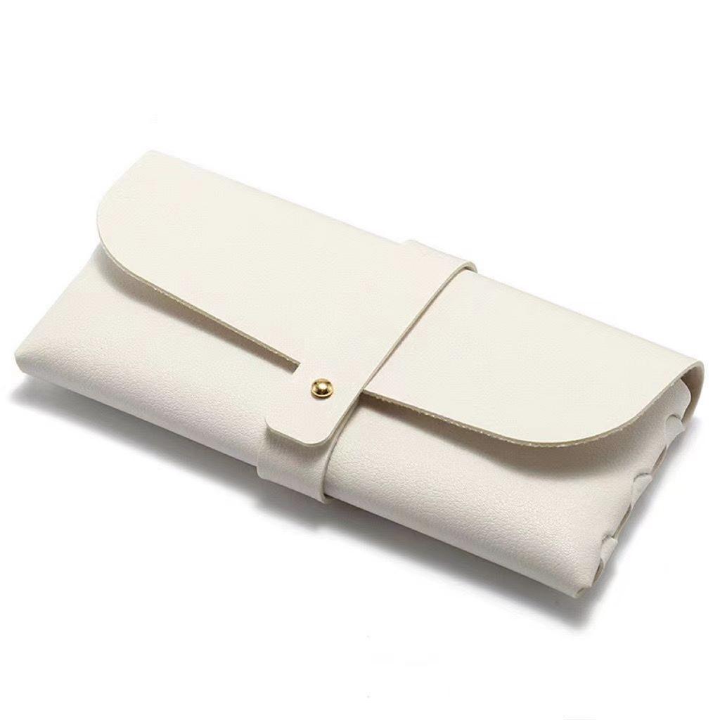 Faux Leather Eyeglass Case with Button Closure - Black Soft Pouch for Sunglasses, Portable Storage Case for Travel