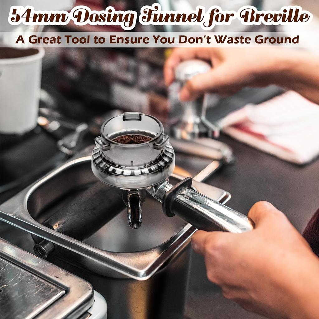 54mm Espresso Dosing Funnel Puck Screen Set for Breville Barista Portafilters, Compatible Breville 8series Barista and Bambino