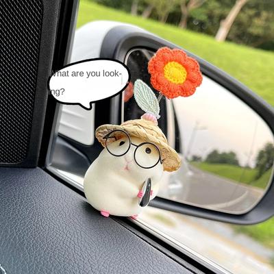 2025 New Cute Eating Straw Hat Hamster Car Accessories Car Toy Center Console Decoration Car Interior Decoration Pendant