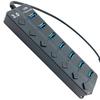 USB 3.0 Hub 7 Ports Expansion Power Switch 5V Charging Data PC Laptop Adapter