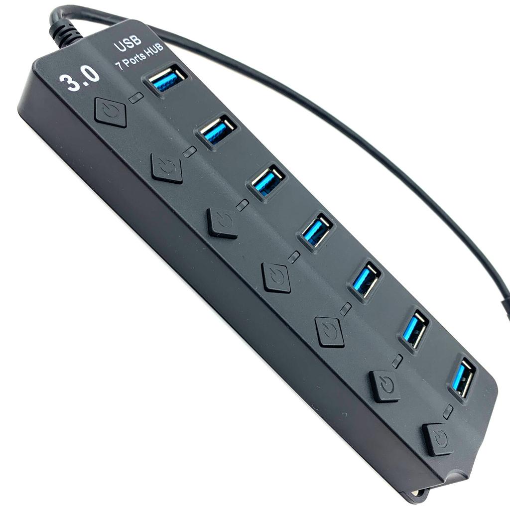 USB 3.0 Hub 7 Ports Expansion Power Switch 5V Charging Data PC Laptop Adapter