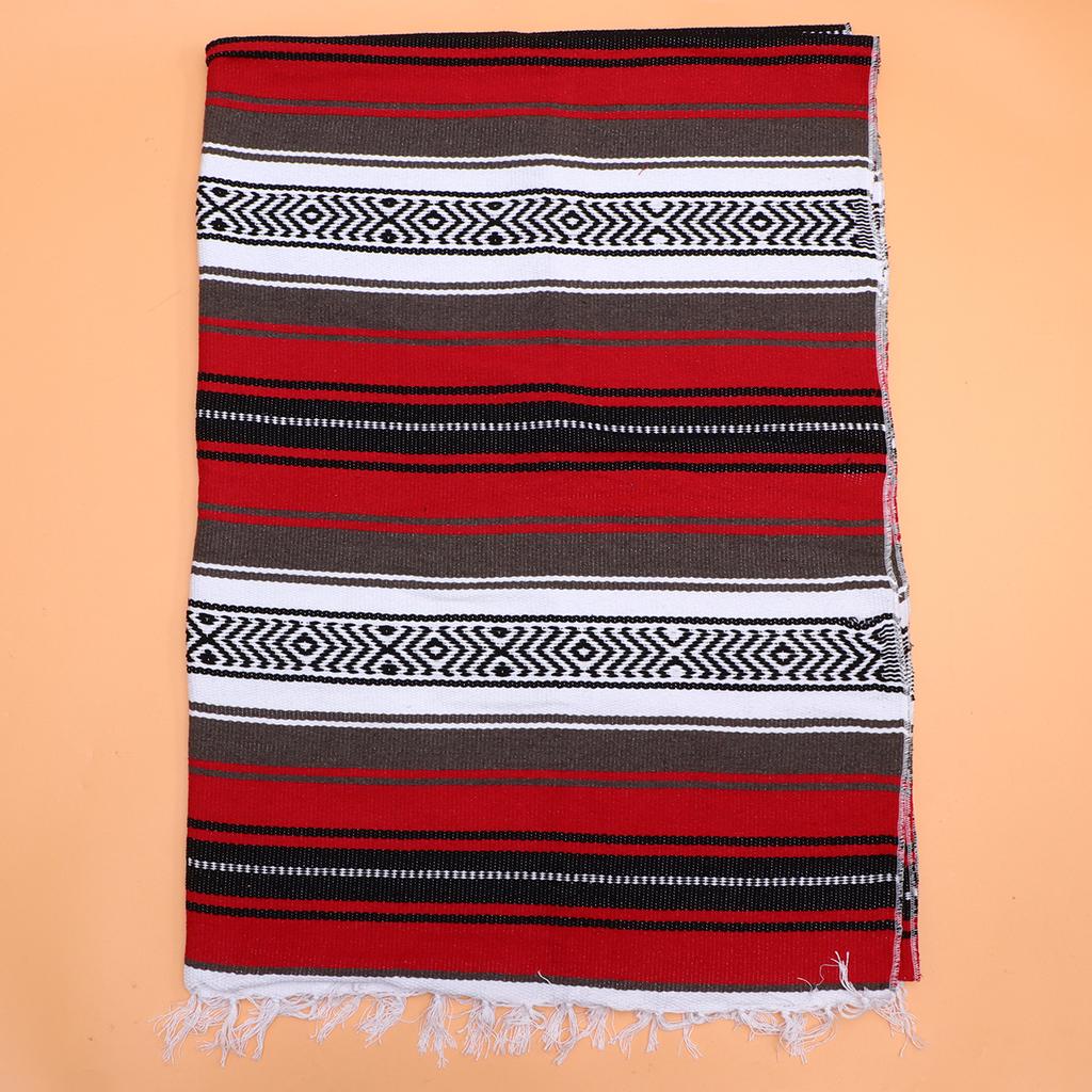 Mexican Blanket Red 130x180cm Thick Blended Serape Woven Throw for Yoga Camping Outdoor Car Sofa Mexican Blanket