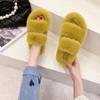 Fashion Fashion One Word Thick Fur Slippers Double Fur Slippers Casual Home Cotton Shoes for Women Flat Plush Cross Straps Slippers2024